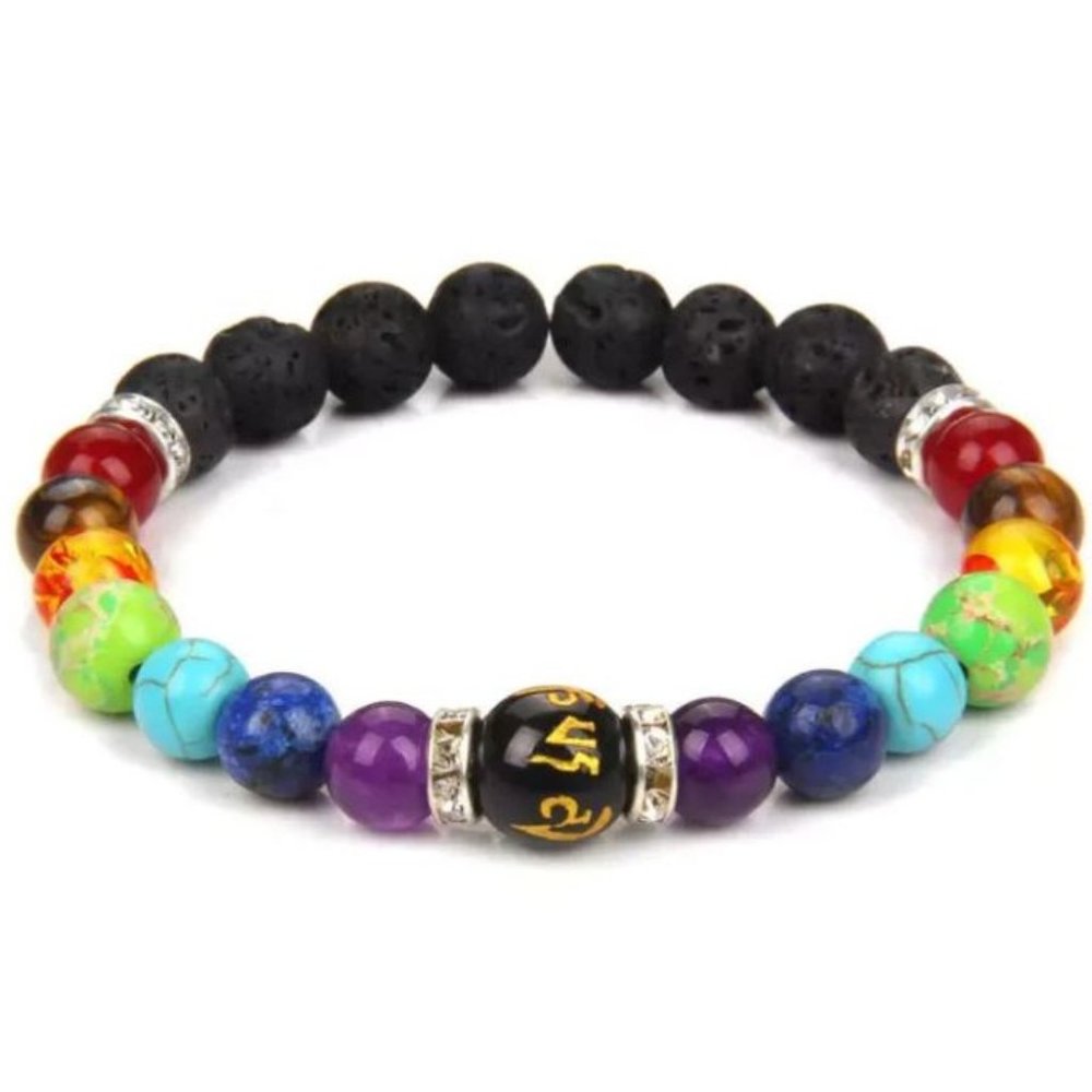 10mm Double Chakra and Lava Rock Stretch Bracelet